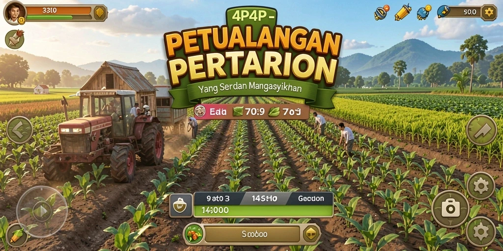 Tampilan gameplay yang menyenangkan dalam 4P4P dengan aktivitas pertanian.