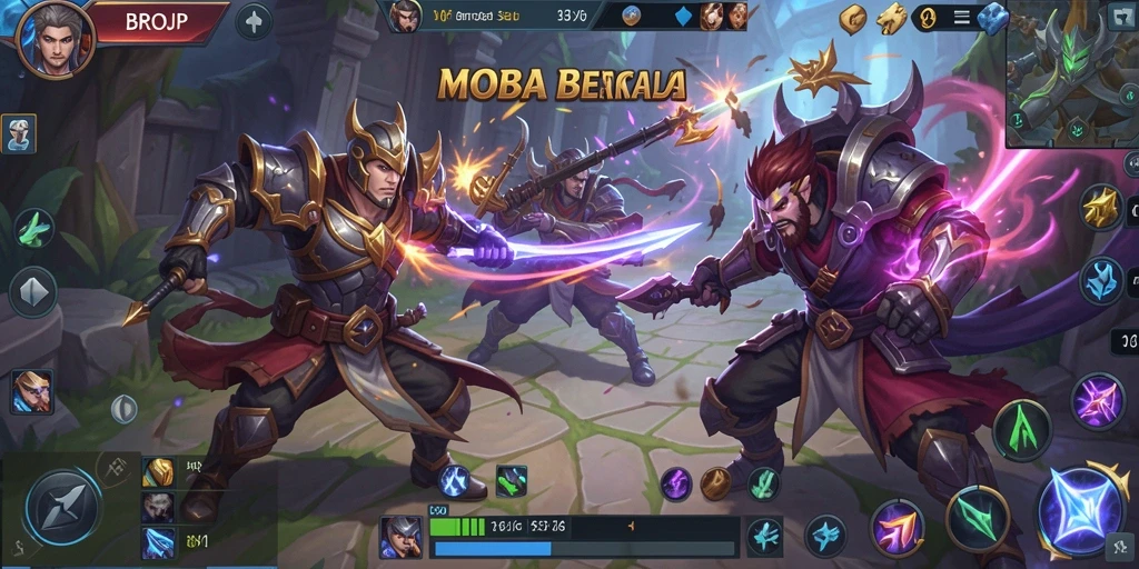 Tampilan gameplay seru di BROJP dengan aksi MOBA mendebarkan.