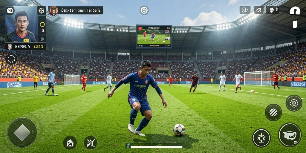 Gameplay mendebarkan dari EE789 dengan aksi sepak bola yang penuh strategi.