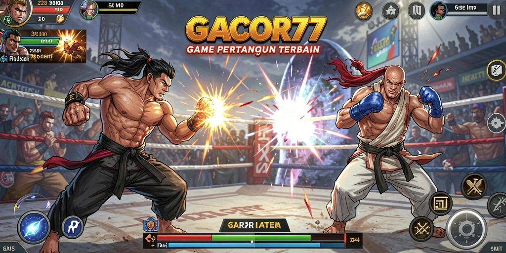 Tangkapan layar GACOR77 menampilkan karakter dalam pertarungan yang mendebarkan.