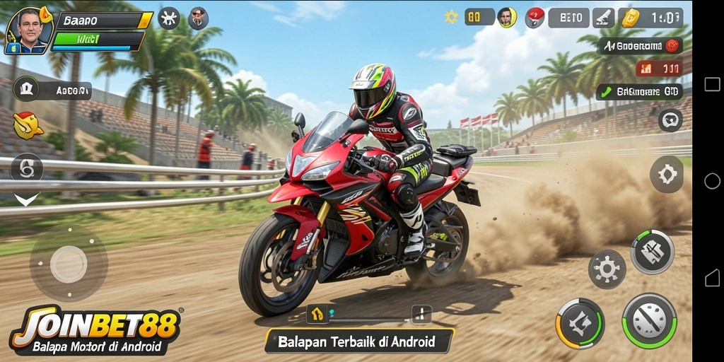 Screenshot fitur gameplay balapan motor yang mendebarkan.