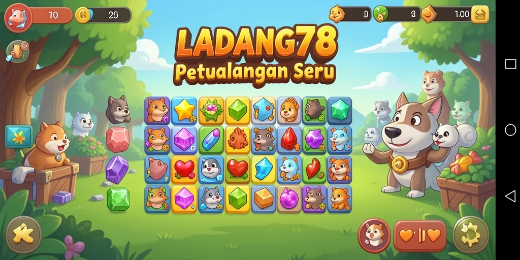Tampilan gameplay seru dalam LADANG78 dengan tantangan Match-3 yang menarik.