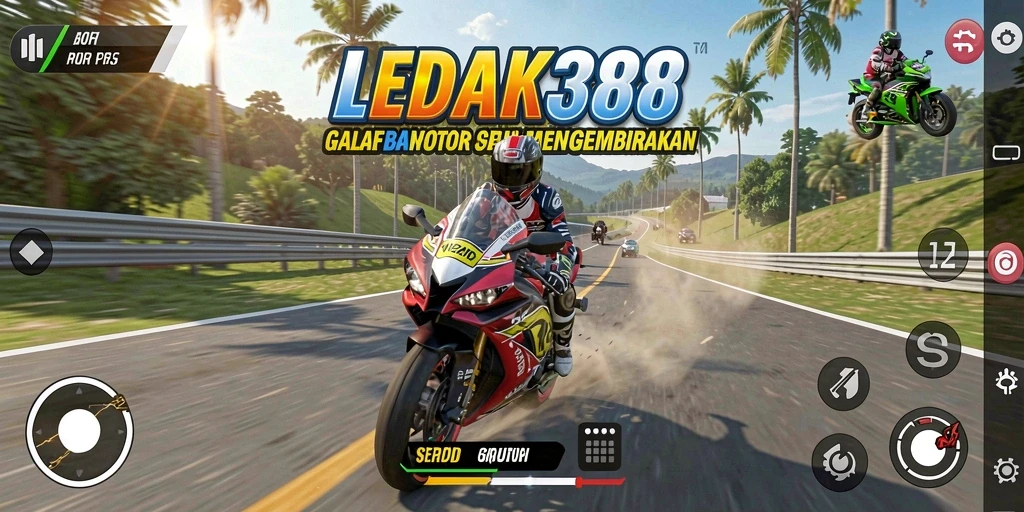 Tampilan gameplay LEDAK388 dengan balapan motor yang seru.