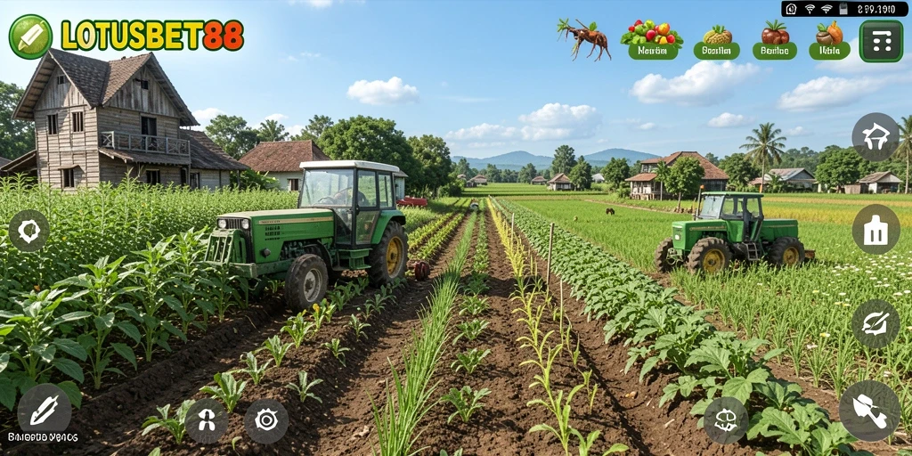 Tampilan gameplay LOTUSBET88 saat mengelola ladang pertanian.