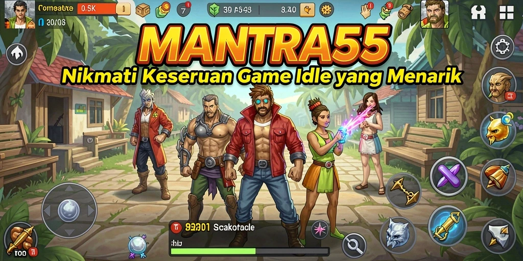 Screenshot gameplay MANTRA55 menampilkan serunya petualangan dalam bentuk Idle.