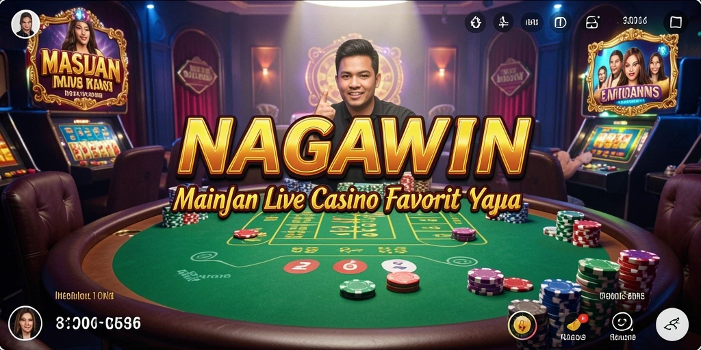 Screenshot gameplay NAGAWIN menampilkan dealer langsung dan permainan kasino yang seru.