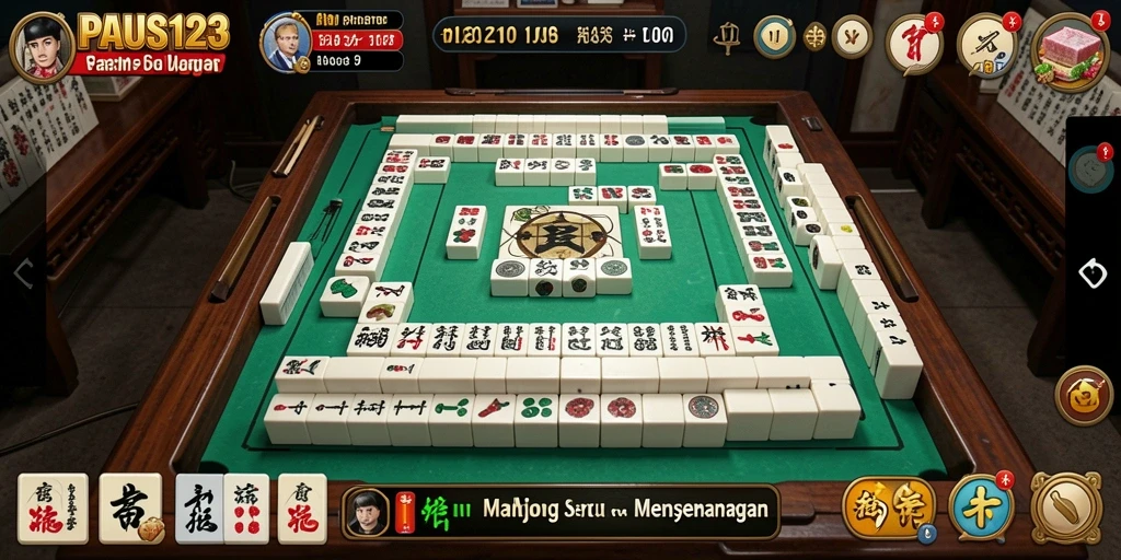 Screenshot gameplay PAUS123 menunjukkan papan Mahjong yang penuh warna.