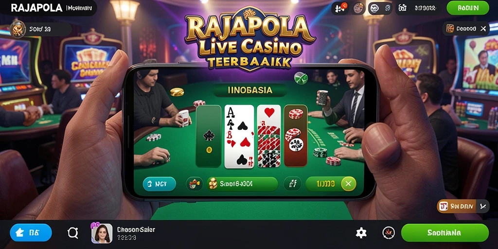 Tangkapan layar gameplay RAJAPOLA menunjukkan dealer langsung yang berinteraksi dengan pemain.