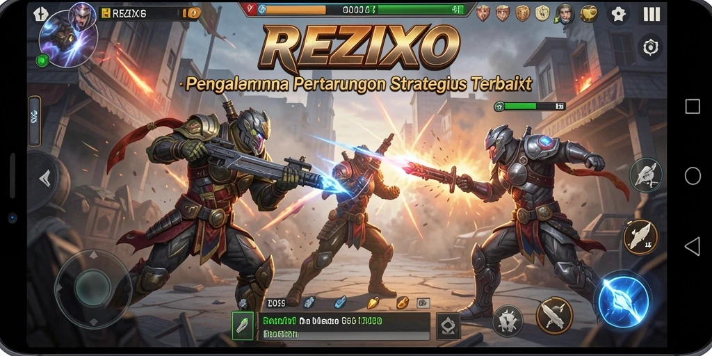 Tampilan gameplay menarik dalam REZIXO yang menunjukkan strategi pertarungan yang dinamis.