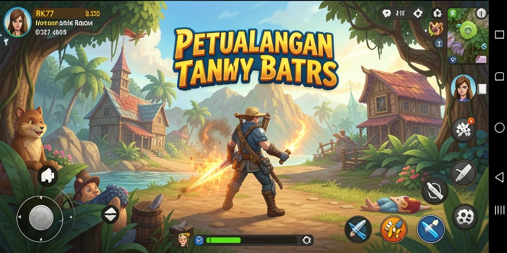 Tampilan gameplay seru di RK77 dengan aksi petualangan yang menantang.