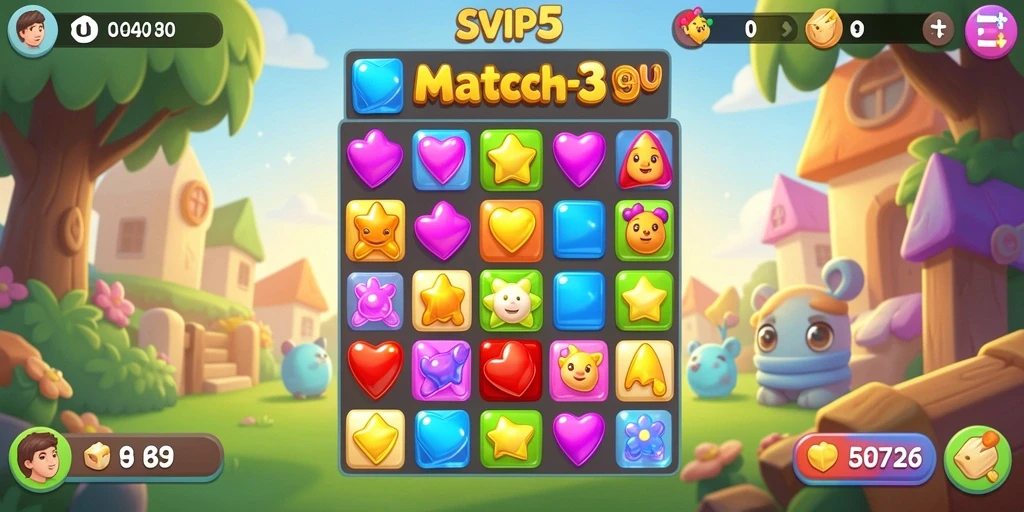 Tampilan seru gameplay <strong>Match-3</strong> di <strong>SVIP5</strong> dengan grafis yang memukau.