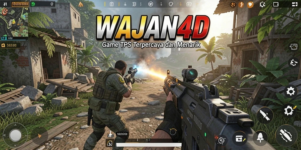 Screenshot utama WAJAN4D menampilkan aksi tembak-menembak yang seru.