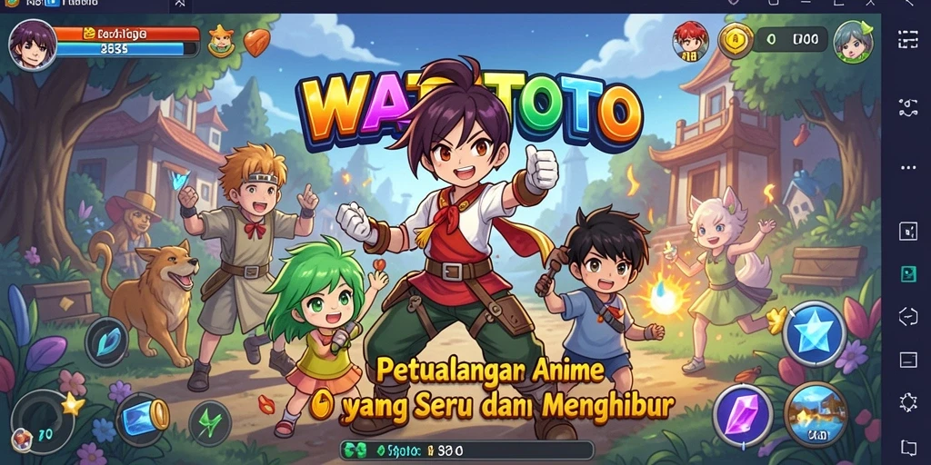 Tampilan gameplay seru WATITOTO dengan karakter anime yang menggemaskan.